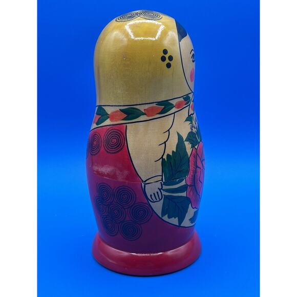 Vintage Russian Wooden Nesting Dolls Set Of 7 Rose Design Original Label USSR - Picture 2 of 6